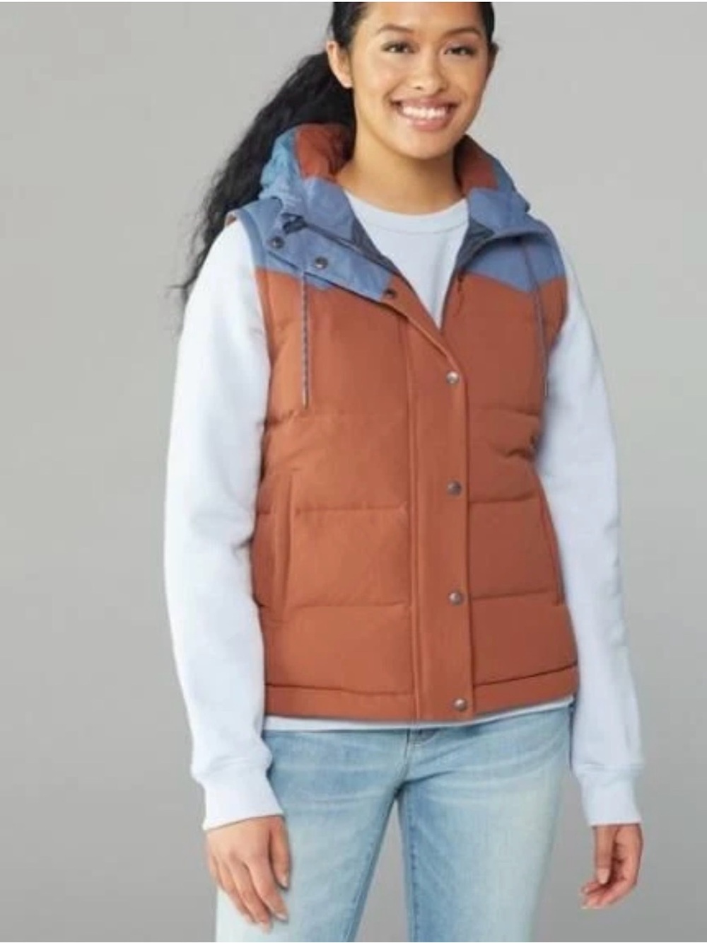 Patagonia Bivy Hooded Vest Womens XL Down Puffer Sisu Brown Outdoor Hiking Zip - Picture 2 of 11